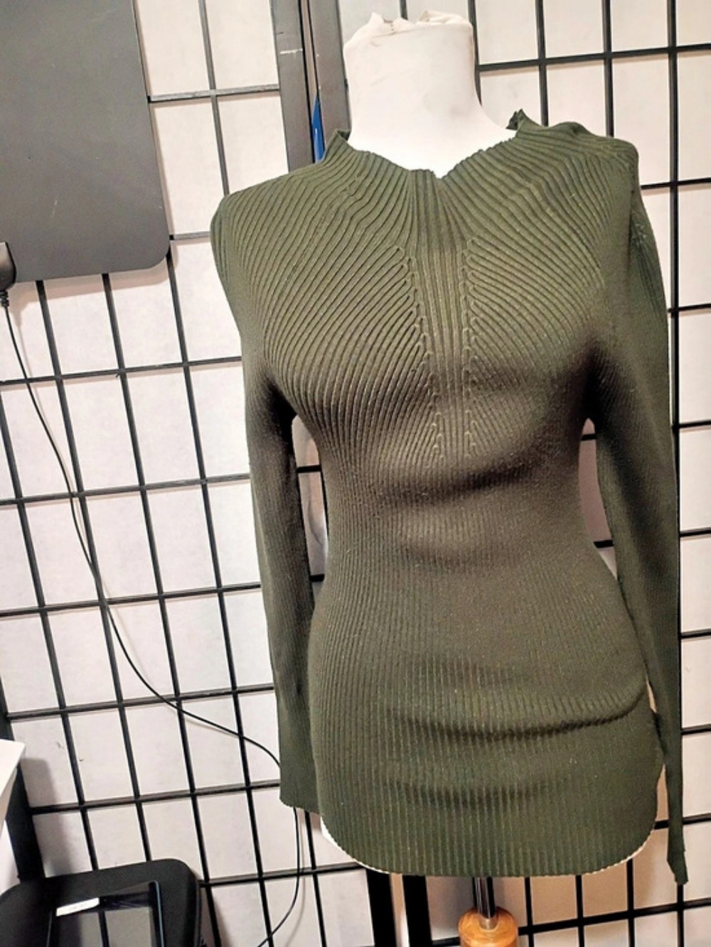 Olive Color Ribbed Long Sleeve Sweater - Picture 2 of 5
